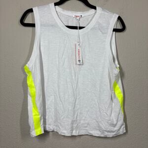 Sundry Womens 3/Large Crew Neck Tank Top White Neon Cotton Blend Sleeveless